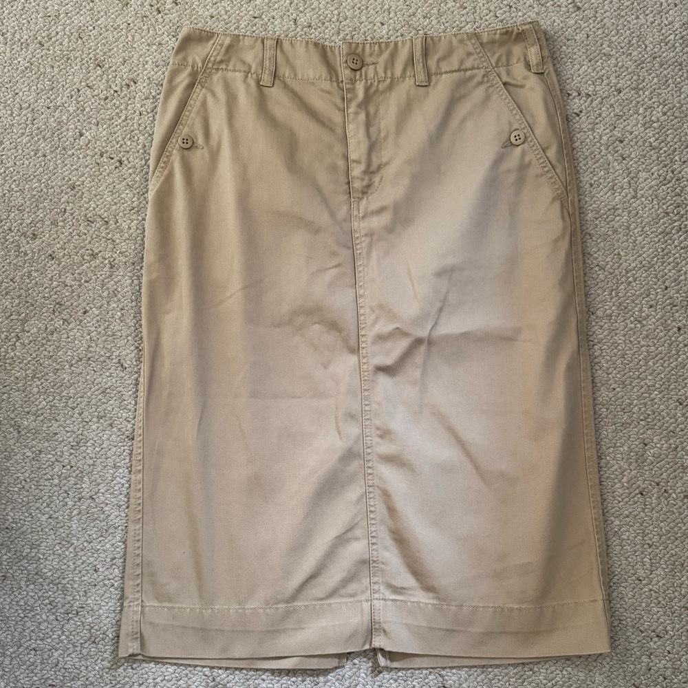 Ralph Lauren Pencil Skirt Knee-Length, Khaki, Tan, Chino, 8, 100% Cotton